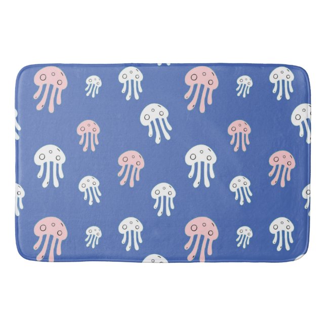 Jellyfish on Blue Background Bath Mat (Front)
