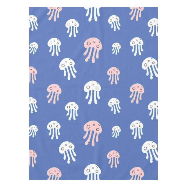 Jellyfish on Blue Background Tablecloth (Front)