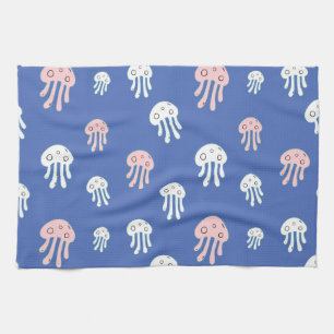 Jellyfish on Blue Background Tea Towel