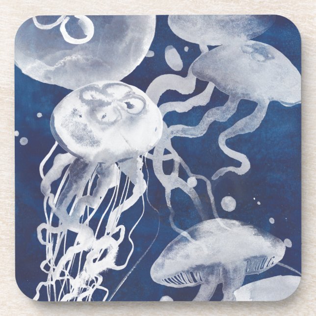 Jellyfish on Navy Background Coaster (Front)