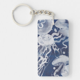 Jellyfish on Navy Background Key Ring