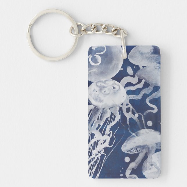 Jellyfish on Navy Background Key Ring (Front)