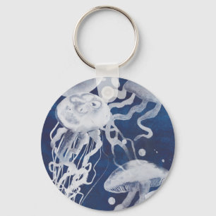 Jellyfish on Navy Background Key Ring