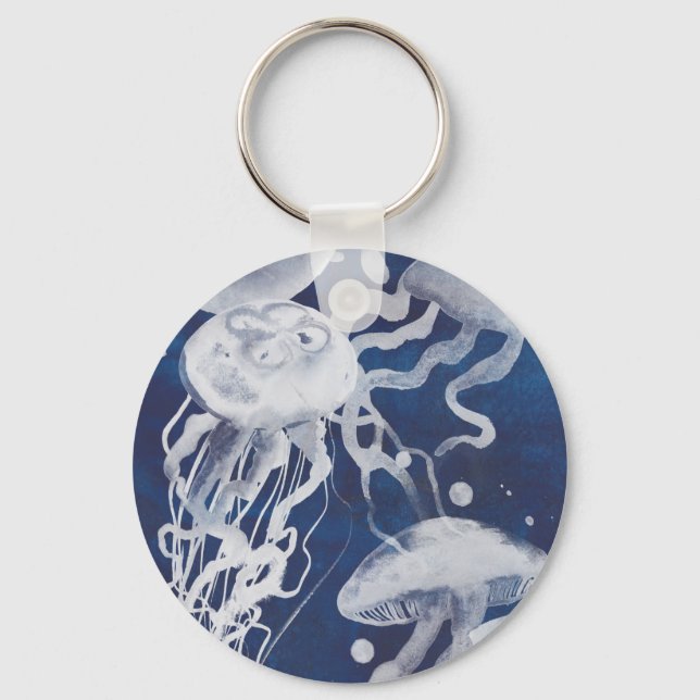 Jellyfish on Navy Background Key Ring (Front)