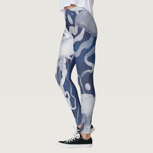 Jellyfish on Navy Background Leggings (Left)