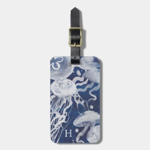 Jellyfish on Navy Background Luggage Tag