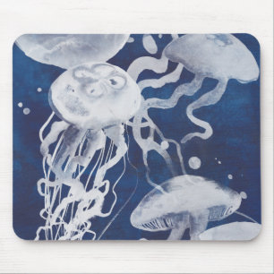 Jellyfish on Navy Background Mouse Mat