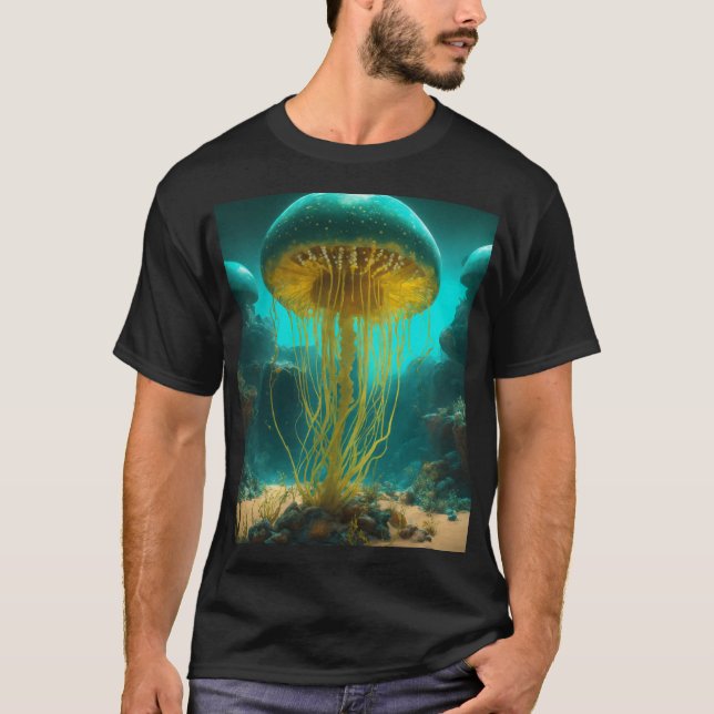  Jellyfish on Pale Black Paper T-Shirt (Front)