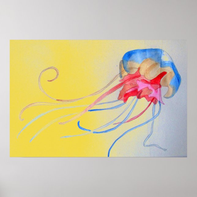Jellyfish on the sand original art illustration poster (Front)