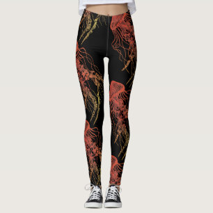 Jellyfish Orange, Red, Yellow Black Leggings