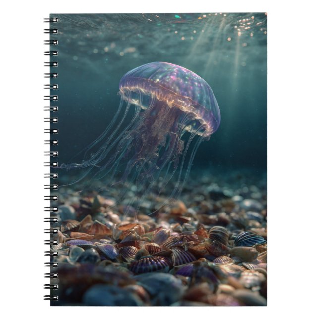 Jellyfish Over Seashell Seabed Notebook (Front)