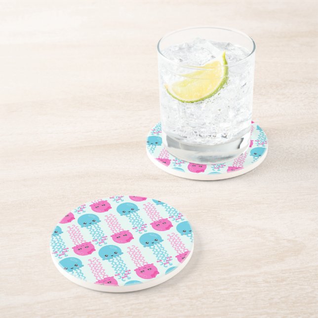 Jellyfish Pattern, Cute Jellyfish, Sea Animals Coaster (Side)