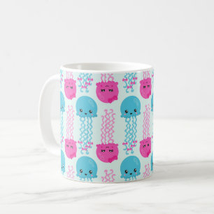 Jellyfish Pattern, Cute Jellyfish, Sea Animals Coffee Mug
