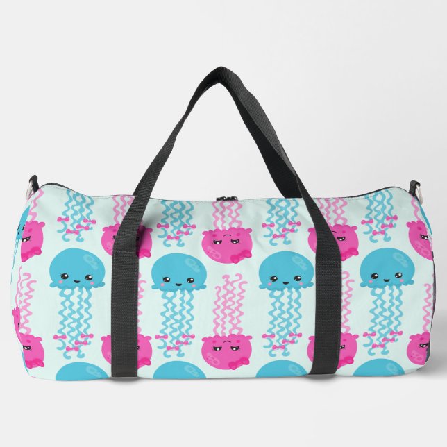 Jellyfish Pattern, Cute Jellyfish, Sea Animals Duffle Bag (Front)
