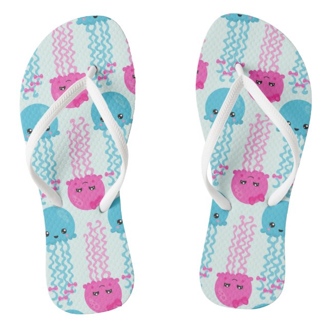 Jellyfish Pattern, Cute Jellyfish, Sea Animals Flip Flops (Footbed)