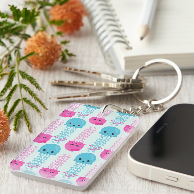 Jellyfish Pattern, Cute Jellyfish, Sea Animals Key Ring (Front Right)