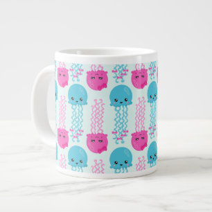 Jellyfish Pattern, Cute Jellyfish, Sea Animals Large Coffee Mug