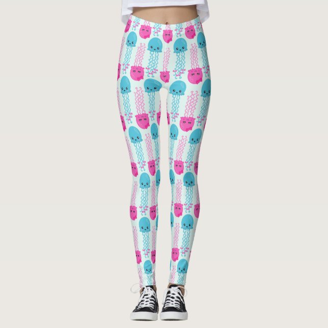 Jellyfish Pattern, Cute Jellyfish, Sea Animals Leggings (Front)