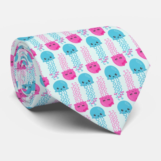 Jellyfish Pattern, Cute Jellyfish, Sea Animals Tie (Rolled)