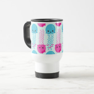 Jellyfish Pattern, Cute Jellyfish, Sea Animals Travel Mug