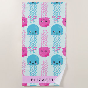 Jellyfish Pattern, Cute Jellyfish, Sea, Your Name Beach Towel