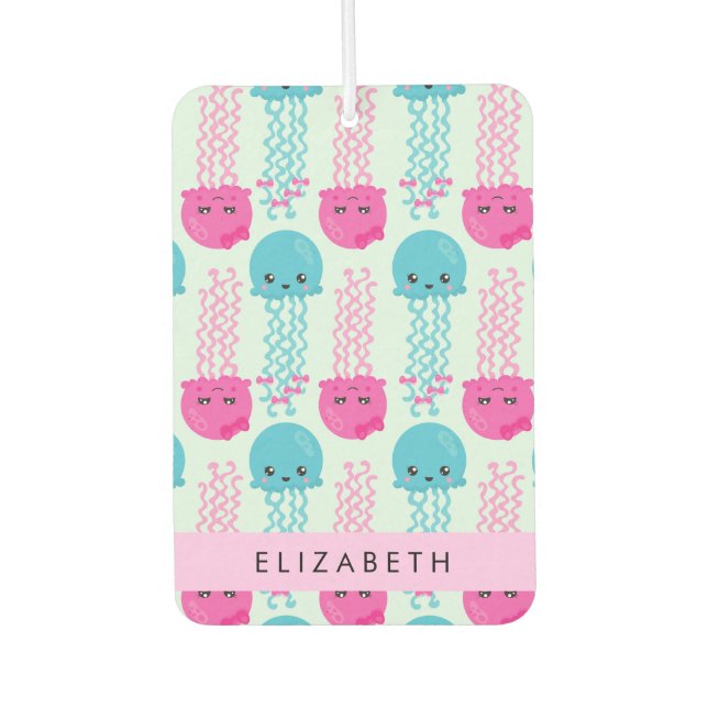 Jellyfish Pattern, Cute Jellyfish, Sea, Your Name Car Air Freshener (Front)