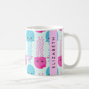 Jellyfish Pattern, Cute Jellyfish, Sea, Your Name Coffee Mug