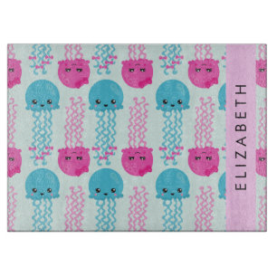 Jellyfish Pattern, Cute Jellyfish, Sea, Your Name Cutting Board