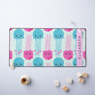 Jellyfish Pattern, Cute Jellyfish, Sea, Your Name Desk Mat