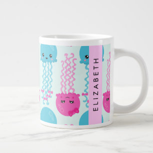 Jellyfish Pattern, Cute Jellyfish, Sea, Your Name Large Coffee Mug