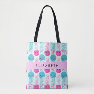 Jellyfish Pattern, Cute Jellyfish, Sea, Your Name Tote Bag