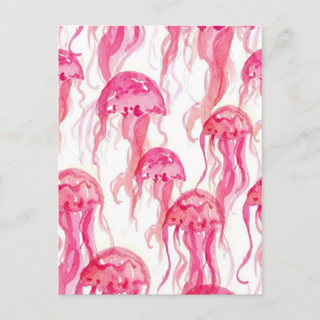 Jellyfish Pink Watercolor Ocean Life Postcard (Front)