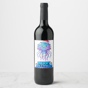 Jellyfish Santa Hat Christmas Light Merry Jellymas Wine Label