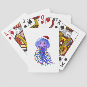 Jellyfish Santa Hat Christmas Lights Merry Jellyma Playing Cards
