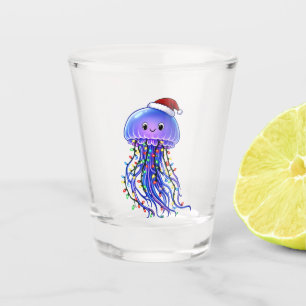 Jellyfish Santa Hat Christmas Lights Merry Jellyma Shot Glass