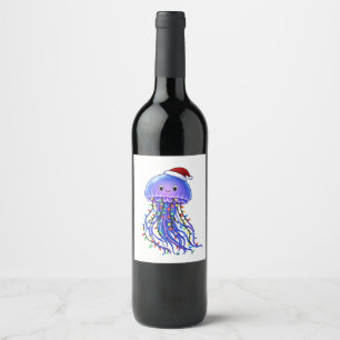 Jellyfish Santa Hat Christmas Lights Merry Jellyma Wine Label