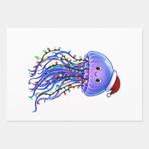 Jellyfish Santa Hat Christmas Lights Merry Jellyma Wrapping Paper Sheet
