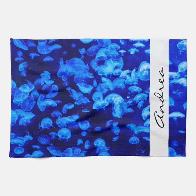 Jellyfish, Sea Animals, Sea Life, Your Name Tea Towel (Horizontal)
