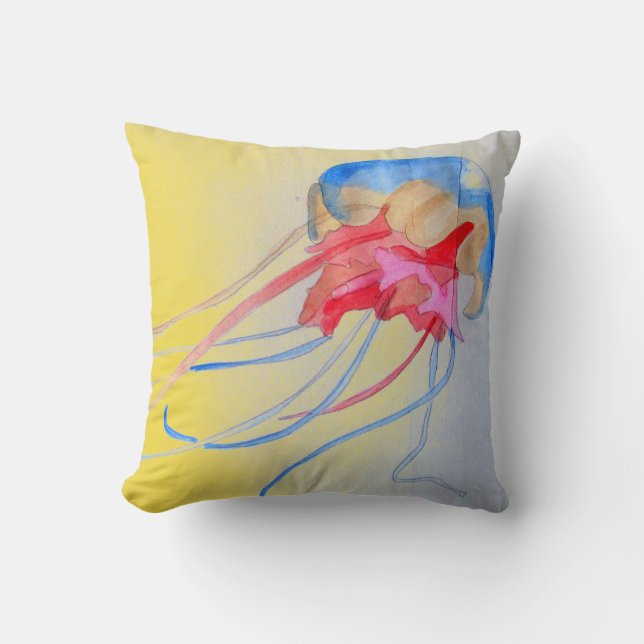 Jellyfish sea creature original art illustration cushion (Front)