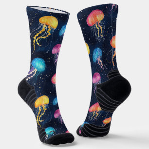 Jellyfish Sea Medusa Chalk Drawing Pattern Black Socks