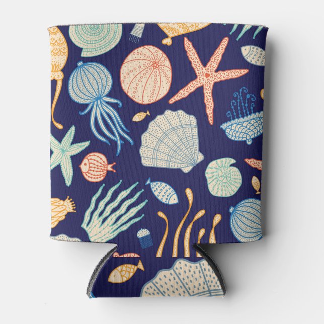 Jellyfish Shells Fish Algae Pattern Can Cooler (Front)