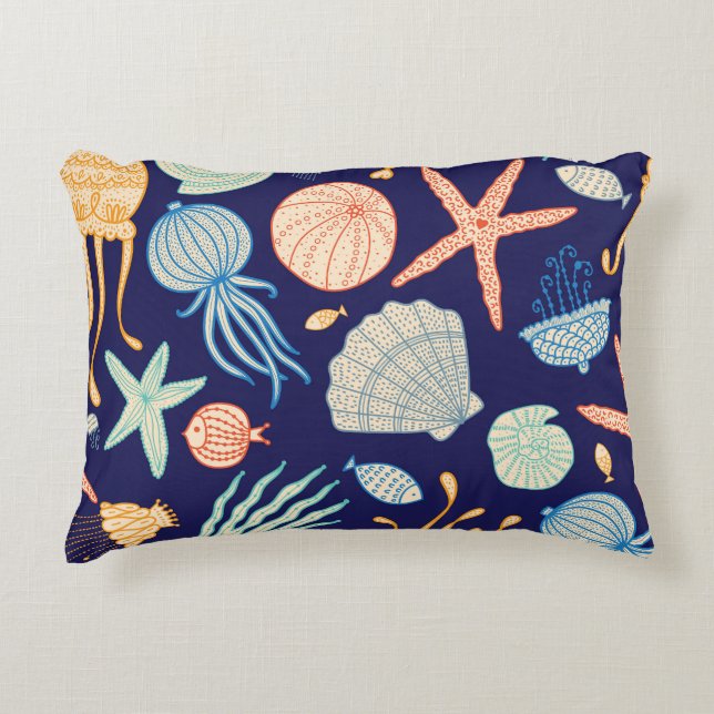 Jellyfish Shells Fish Algae Pattern Decorative Cushion (Front)