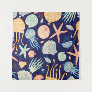 Jellyfish Shells Fish Algae Pattern Tapestry