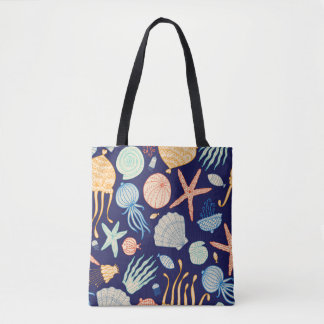 Jellyfish Shells Fish Algae Pattern Tote Bag