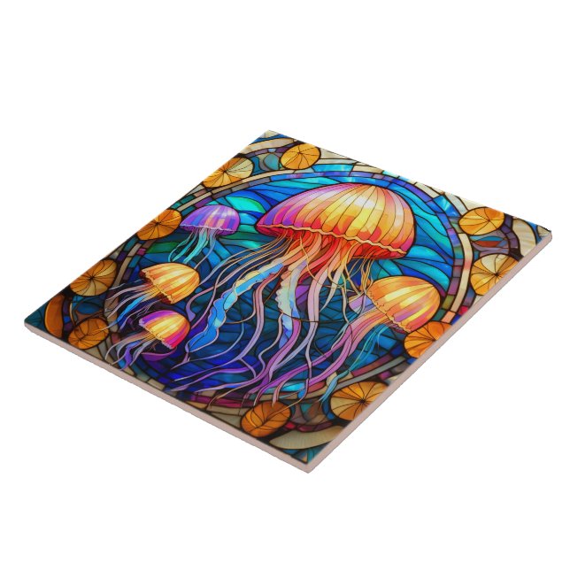 Jellyfish Stained glass art Tile (Side)