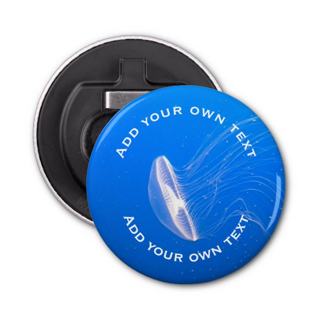 Jellyfish Tentacles Bright Blue Sea Custom Text Bottle Opener (Front)