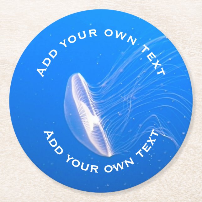Jellyfish Tentacles Bright Blue Sea Custom Text Round Paper Coaster (Front)