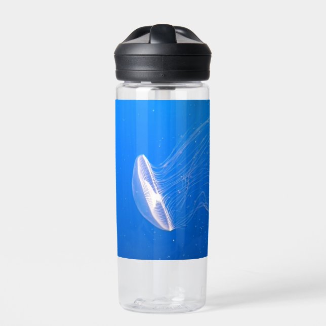 Jellyfish Tentacles Bright Blue Sea Water Bottle (Front)