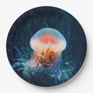 Jellyfish Underwater - Dark Glow Paper Plate