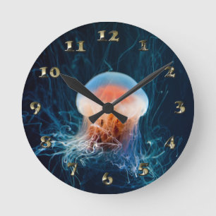 Jellyfish Underwater - Dark Glow Round Clock